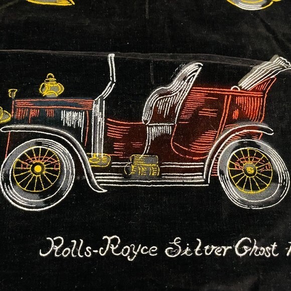 Vintage Velvet Pillow Cover Rolls-Royce Silver Ghost 1909 Gold Fringe - Picture 3 of 5